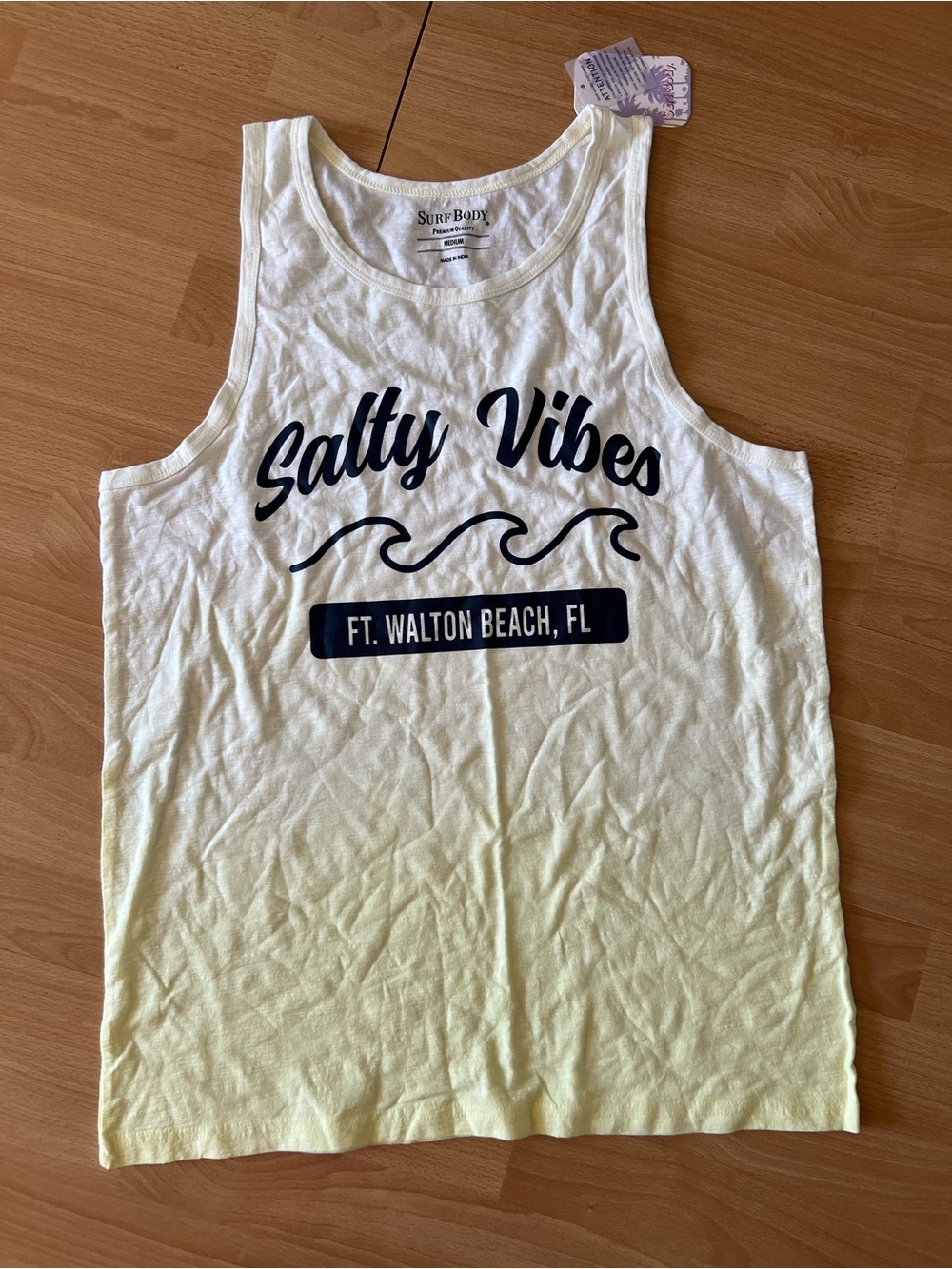 NWT Salty Vibes women’s Tank Top - White to Pale Yellow